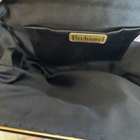 VTG BLACK Heavily BEADED EVENING purse gold trim clutch Bechamel CROSSBODY prom - Picture 4 of 15